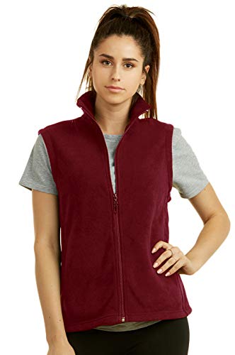 Sofra Women's Polar Fleece Full Zip Up Winter Vest (M, Burgundy)