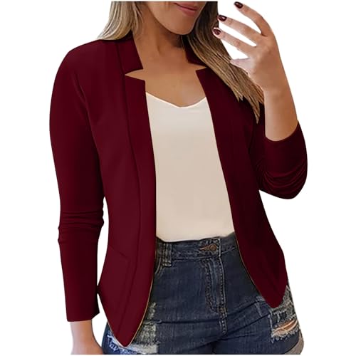 Blazer para mujer, chaqueta de traje de manga larga para el trabajo, oficina, frente abierto, chaqueta casual para mujer, traje de oficina, bolero, talla grande, Vino 1, 3XL