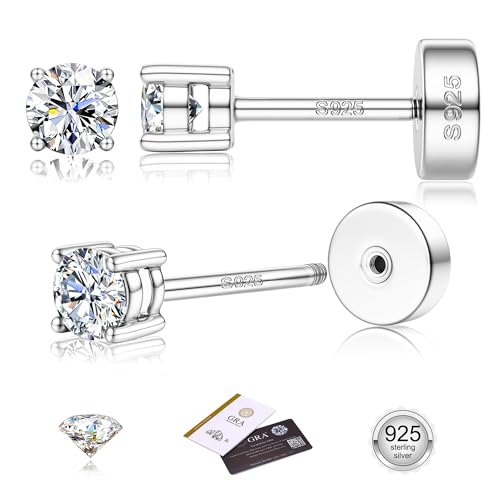 Pendientes de Moissanita para Mujeres,2-5MM,Clavos de Plata de Ley 925 con Baño de Oro de 14K,Corte Redondo Color D VVS1 de Diamante Simulado,Pendientes Hipoalergénicos,Regalo Ideal Plata-3mm(0.1ct)