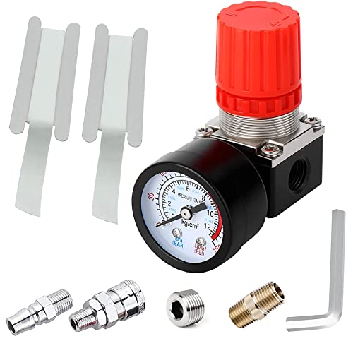 Air Compressor Pressure Regulator with Dial Gauge, 0-175 PSI Air Gauge for Air Compressor and Air Tools (Four Way Valve)
