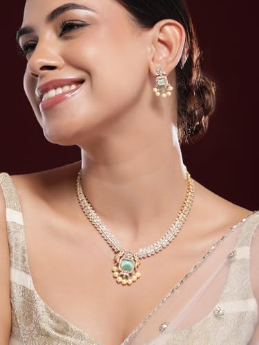 Image of Rubans American Diamond Zirconia Necklace Set Traditional Stylish Jewellery Gift for Women & Girls