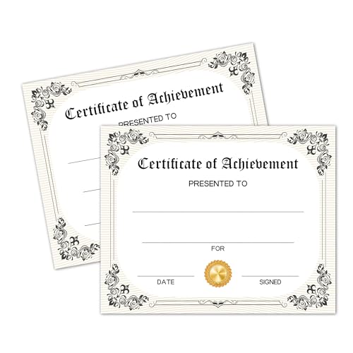 25 Pcs Certificate of Achievement, Certificate of Recognition Award, Gold Seal Award Certificate, for Students Teachers Staff Teachers Volunteers Recognition Gifts Supplies -A10