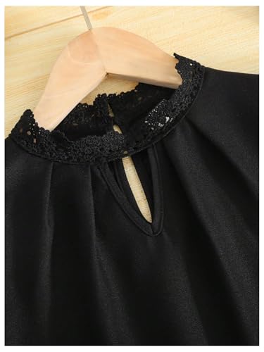 SweatyRocks Girl's Puff Short Sleeve Lace Blouse Mock Neck Pleated Cut Out Shirts3