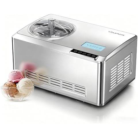 COUPLUX Ice Cream Maker, Fastest Freezing 2.1QT Ice Cream Machine with Built-in Compressor Easy Operate & Clean Automatic Ice Cream Maker Machine All Stainless Steel, LCD Display Cover