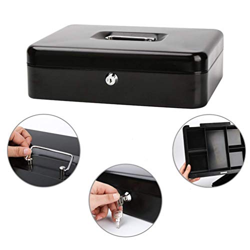 Royal Brands Cash Box with Key Lock, Portable Metal Storage Box, Money Box w/Double Layer 2 Keys for Security, Festivals, Fundraisers, Garage/Yard Sales (Black, XL 12x9.5x4 in)