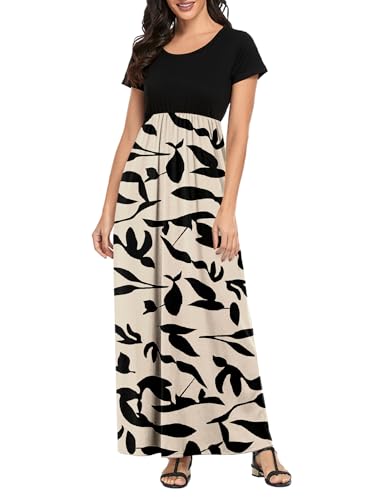 Image of Lacavocor Womens Short Sleeve Maxi Dresses Empire Waist Long Dress