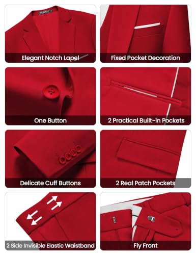 Image of WULFUL Men's Slim Fit Suit One Button 3-Piece Blazer Dress Business Wedding Party Jacket Vest & Pant