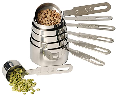 Rsvp International Endurance Stainless Steel Measuring Cups, Set Of 7 | 1/8 Cup To 1 Cup Measurements | Nest For Easy Storage | Dishwasher Safe | Dry Or Liquid | Baking Or Cooking #TOP2