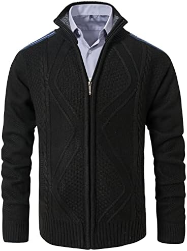 VtuAOL Cardigan Sweaters for Men Soft Thick Slim Fleece Lined Knitted Sweaters Black US S