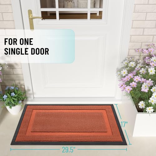 Image of OLANLY Front Door Mat Indoor Outdoor Entrance, Waterproof All-Season, All-Weather Doormat, Sturdy Natural Rubber, Low Profile, Easy Clean Patio Porch Entryway Mat, 29.5x17, Vermillion Red