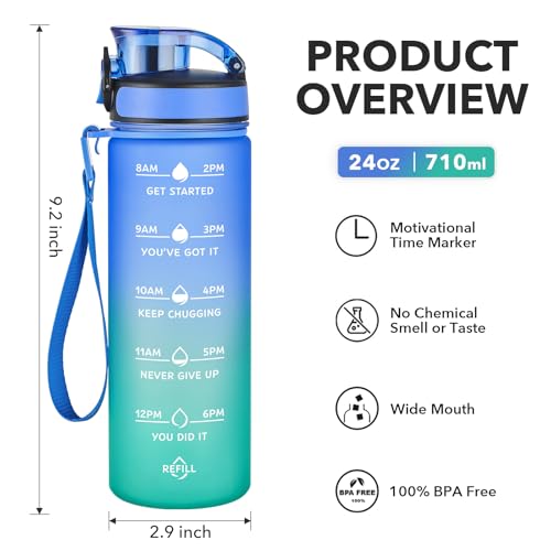 Image of Enerbone 24 oz Water Bottle, Leakproof BPA & Toxic Free, Motivational Water Bottle with Times to Drink and Straw, Fitness Sports Water Bottle with Strap for Office, Gym, Outdoor Sports