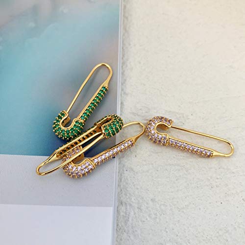 Women's Rhinestone Gold Plated Cuprum Brass Stylish Cartilage Earrings Punk Goth Safety Pin Earrings For Girl,Green #TOP6