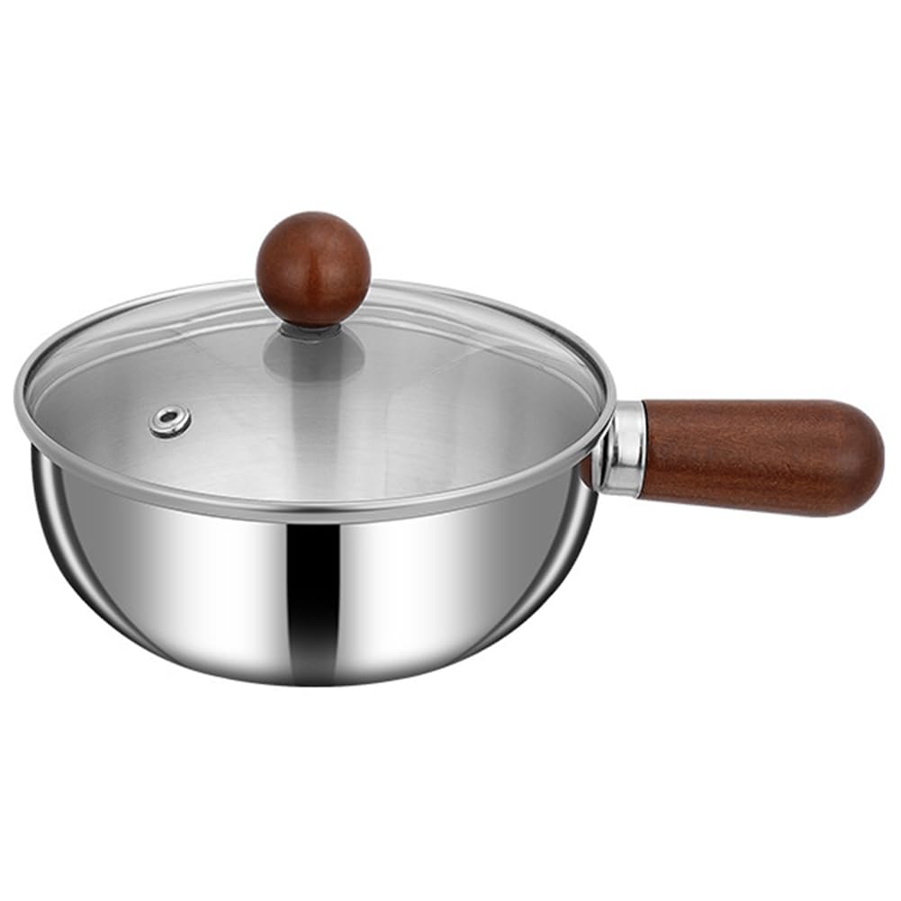 CTRLZS Multi-Function Stainless Steel Small Pot Bowl Wood Handle Single-Person Cooking Sauce Bowl Fruit Salad Yogurt Bowl