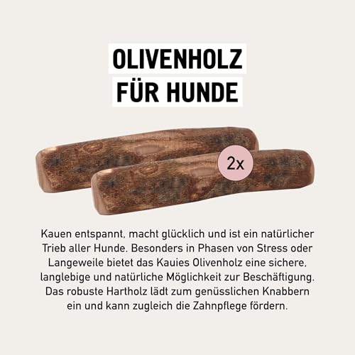 Kauies Olivenholz Kaustab für Hund mit Olivenöl - 100% natürlich, vegan & kalorienfrei - langelebiges Hunde-Spielzeug aus schadstoffgeprüftem Holz, Made in Germany, Größe L bis 30 kg (2er Pack)