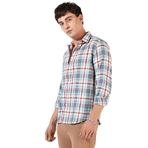 Image of Campus Sutra Men's Button Up Shirt for Casual Wear | Regular Fit | Poly Lycra Shirt Crafted with Short Sleeve & Enhanced Stretch Comfort Fit for Everyday Wear
