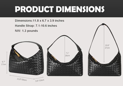 YLYYHH Woven Bag for Women, Vegan Leather Hand-Woven Tote Handbag, Top-handle Shoulder Bag with Adjustable Strap, Underarm Purse Clutch Bag Braided Bag, Black