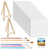 NINGYER 2 Pièces Mini Chevalet con 12 Morceau 10 x 10 cm Mini Toile Peinture 6 Pinceaux, Petite Toile Peinture pour Peintures Acrylique, L'huile ou L'aquarelle