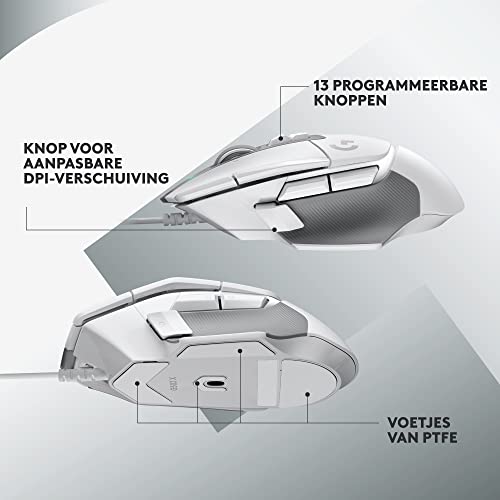 Logitech G G502 X Bedrade Gamingmuis - LIGHTFORCE hybride, optisch-mechanische, primaire schakelaars, HERO 25K gaming sensor, voor PC - MacOS/Windows - Wit - Afbeelding 6