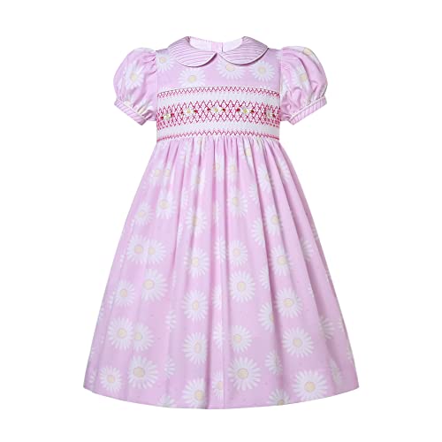 Girls Floral Pink Smock Clothing Kids Toddler Cute Party Smocked Dresses Size 2 3 4 5 6 7 8 9 10 11 12 T