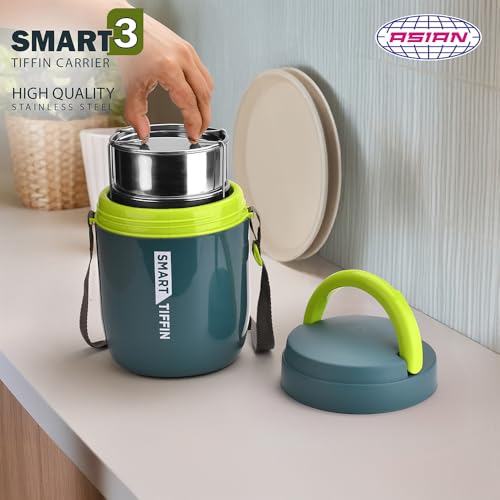 Image of Asian Plastowares - Tiffin Carrier 3 Insulated Lunch Box | Leak-Proof, Airtight | Lunch Box for Kids & Adults | Durable & Spill-Free School, Office, and College Tiffin | Blue
