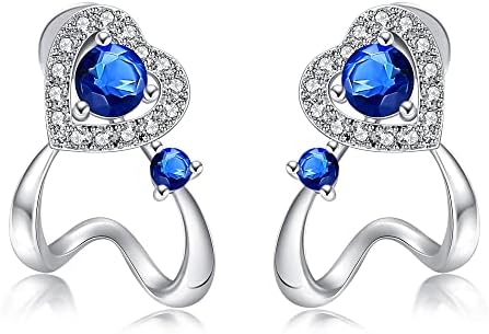 AURIANNE Heart Earrings Sterling Silver Cubic Zirconia Blue Spiral Earrings Anniversary Birthday Gifts for Women Girls