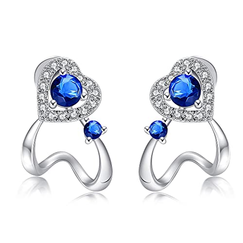 Aurianne Heart Earrings Sterling Silver Cubic Zirconia Blue Spiral Earrings Anniversary Birthday Gifts For Women Girls #TOP2