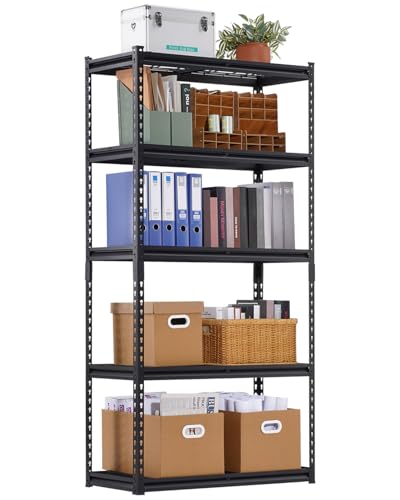 Image of VEVOR Storage Shelves, 2000 lbs, 5 Tier Heavy Duty Garage Shelving, 16 inch D x 36 inch W x 72 inch H Adjustable Metal Shelves for Industrial Shelving Unit Utility Shelf, for Kitchen, Warehouse, Basement, Black