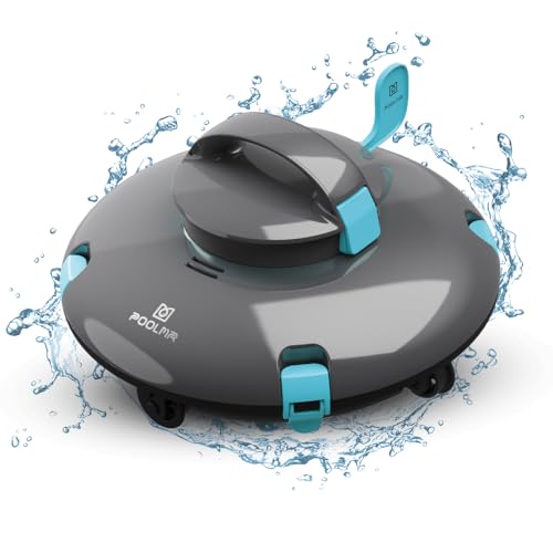 PoolMr Cordless Robotic Pool Cleaner - Automatic Above Ground Pool Vacuum, Dual Motor, Rechargeable Battery, Smart Water Sensor, Pool Vacuum for Flat Bottom Pool up to 42 Ft, Black