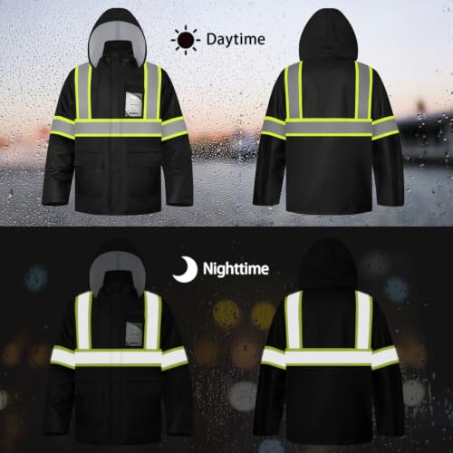 Image of TCCFCCT Hi Vis Rain Jacket for Men with Back Fabric, Black Top, 4XL-5XL