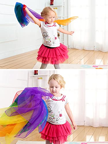Lolakee Dance Scarves For Kids Play Gradient Color Juggling Scarves For Babies Toddlers Children Movement Square Silk Magic Tricks Scarves Music Dancing Scarf Rhythm Band Scarves (12 Pcs, 24" X 24") #TOP5