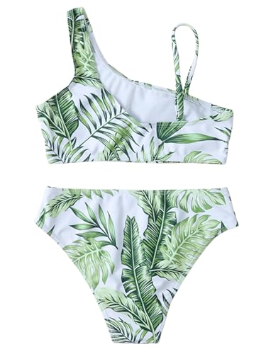 Girl's 2 Piece Bikini Set Tropical Print Bathing Suit High Waist Swimwear2