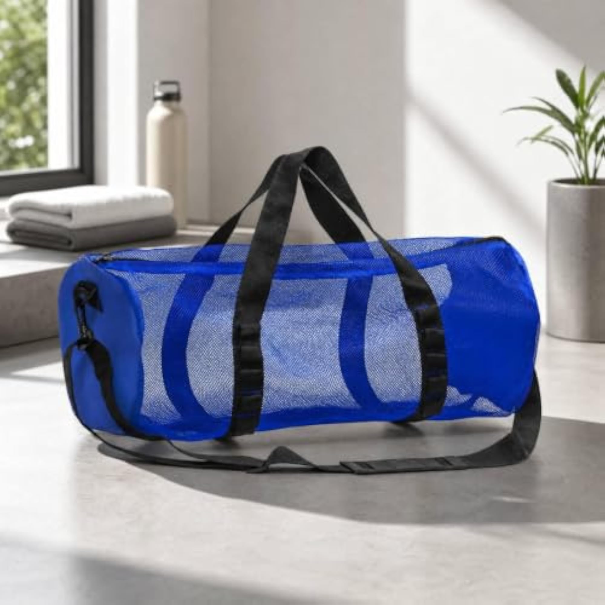Cylindrical Mesh Swim and Travel Bag, Black