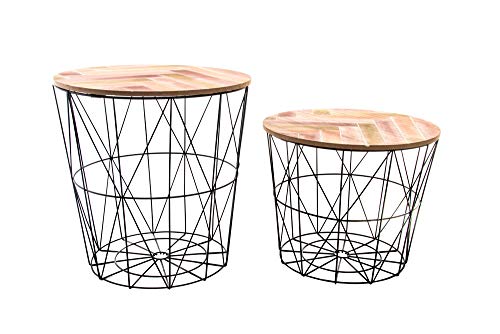 Indhouse - Set de 2 - Mesa Auxiliar para decoración Estilo Industrial Loft en Metal Negro y Madera