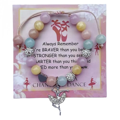 Image of DOLON Colorful Stones Handmade Crystal Ballet Charm Bracelet First Recital Stage Performance Dance Competition Encouragement Gift for Her