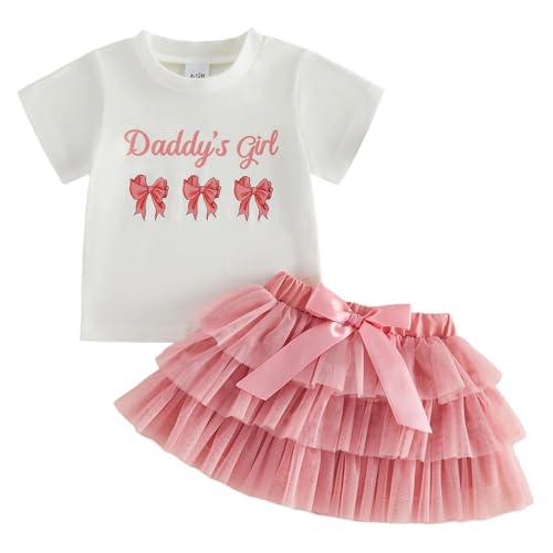 Image of Kayotuas Toddler Girl Summer Clothes Big Sister Outfit Letter Short Sleeve T-shirt Layered Tutu Skirt Set Cute Birthday Dress