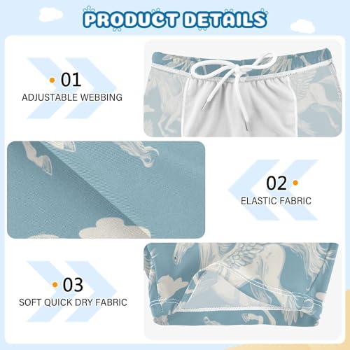White Horse with Wings Flying Cute Colored Cats Boys Swim Trunks Swimsuits for Toddler Boy Swim Shorts Trunks 3-10T3