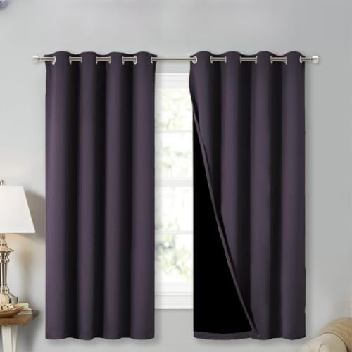 Image of NICETOWN Extra Long Truly Blackout Drapes for Hall and Villa, 46 inch Width Each Panel, 45 inch Length, Greyish Purple, 2 Pieces, 100% Blackout Window Curtain Panels with Black Lined for Night Shift Worker