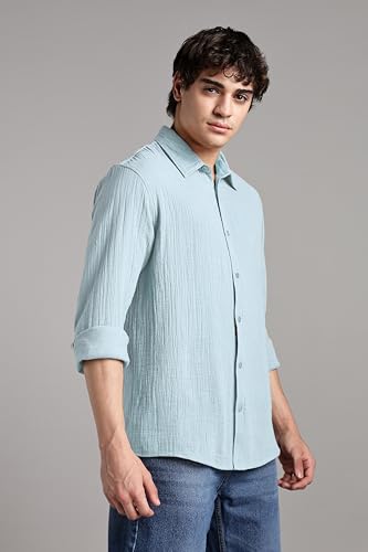 Image of FYLTR Men's 100% Cotton Solid Color Textured Shirt - Full Sleeves | Casual Shirts for Men | Comfortable & Soft | Stylish Shirt