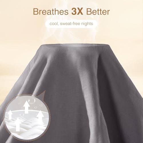 SONORO KATE 100% French Linen Duvet Cover Queen Size, Soft Breathable for Hot Sleepers, Moisture Wicking & Durable Cover Set - Zipper Closure & 4 Corner Ties Duvet Covers 3 Piece (Dark Grey,Queen)