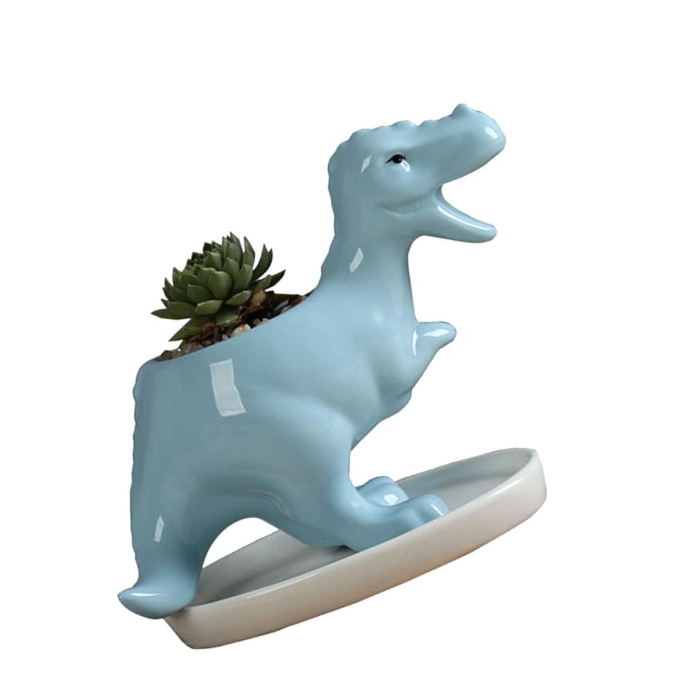 UNNS Doniczki do sadzenia 1 szt. sukulent doniczka w kształcie zwierzęcia dekoracja tyranozaur sukulent doniczka rzemiosło ceramiczne doniczki na rośliny (kolor: błękitny)