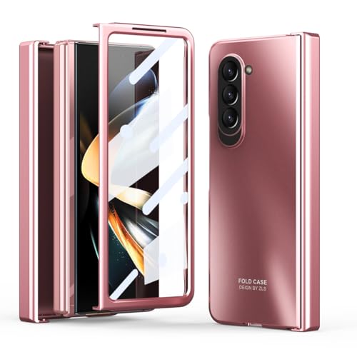 Samsung Galaxy Z Fold 5 5G�Ή��X�����P�[�X�A�q���W+�X�N���[���v���e�N�^�[�t���A���ȓd�C���b�L�J�o�[�A���^�ϏՌ��n�[�hPC�P�[�X�A�t�@�b�V�����ی�P�[�X(Pink)