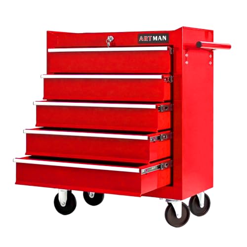 5 Drawers Rolling Tool Chest on Wheels, Multifunctional Tool Cart Tool Storage, Drawers Rolling Tool Trolley Organizer Tool Case for Garage,Warehouse,Workshop,Repair Shop (5 Drawers-Red)