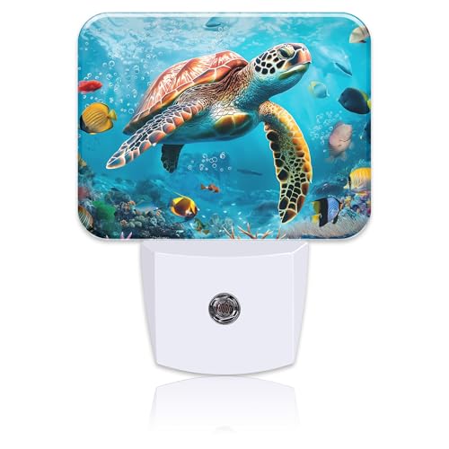 Image of Sea Turtle Swims Under Water Night Light for Kids, Sea Turtle LED Night Light Plug into Wall with Dusk to Dawn Sensor for Girls Boys Women Men Room, Hallway, Kitchen, Bathroom, Stairs Decor