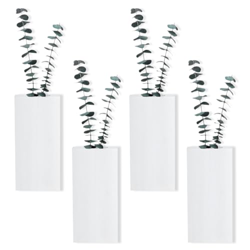 Oairse Wood Wall Planter 4pcs Wall Vase Decor for Artificial Flower Plants, Wooden Pocket Vases Hanging Planters for Indoor Living Room Bedroom Bathroom Home Farmhouse Decoration - White