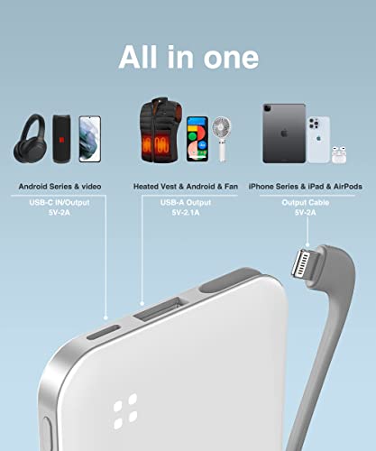 image for miisso 4500mAh Built in Cable Cell Phone External Battery Pack, Portab