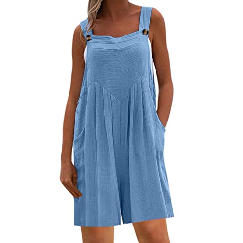Mono de verano ligero para mujer: peto para mujer, pierna ancha, pantalones cortos de verano, pantalones cortos de tela, elegantes monos de verano, sin mangas, corte holgado, peto de lino con