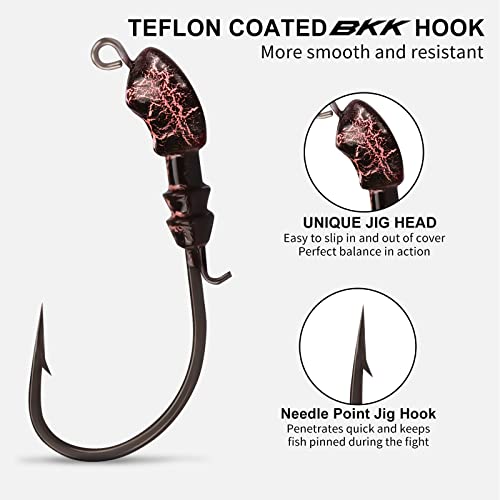 Truscend Flipping Jigs Fishing Lures With Teflon Coated Ultra Smooth Sharp Bkk Hook, Multi-Color Skirted Bass Jigs Tied With Stainless Steel Wire, Weedless Bass Baits Fishing Jigs Easily Used 1/4Oz #TOP1