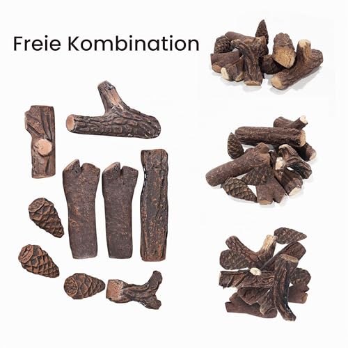 9-teiliges Keramik-Holz-Set für Bio-Ethanol-Kamine oder Gelkamine