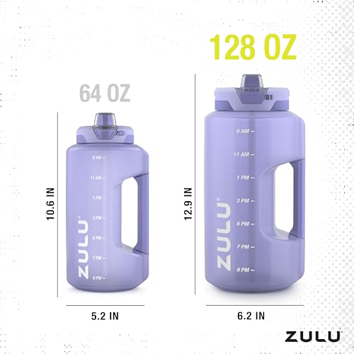 Image of ZULU Goals 128oz Half Gallon Plastic Water Bottle with Straw and Time Marker | Large Reusable Jug with Handle and Leak Proof Lid for All Day Hydration, Gym and Outdoors, Gift Ready, Violet