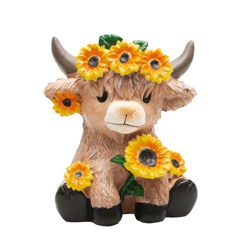 NMMUGOR Sunflower Highland Cow Planter with Drainage Hole